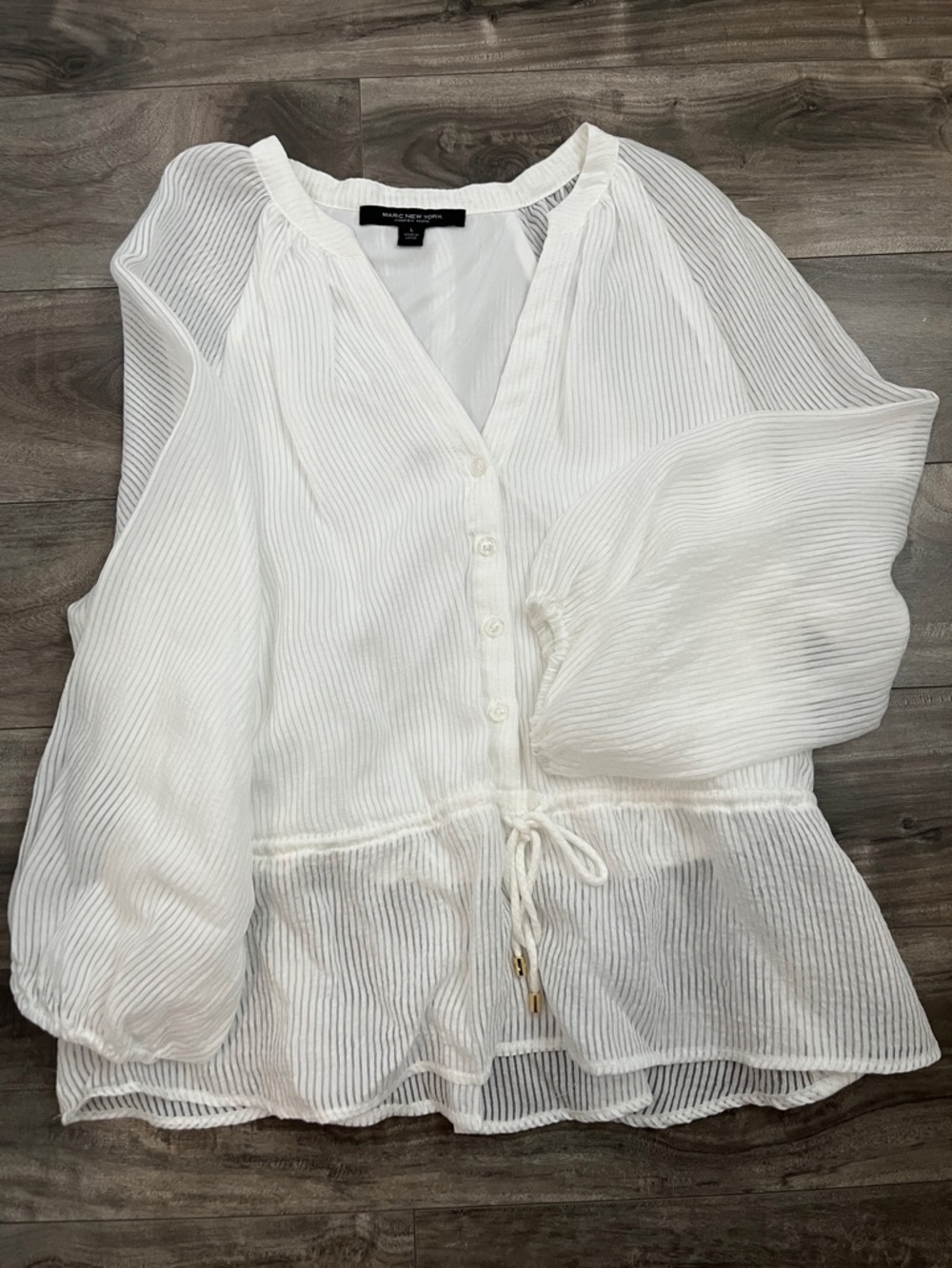 Marc New York White Sheer Button-Front Peasant Blouse